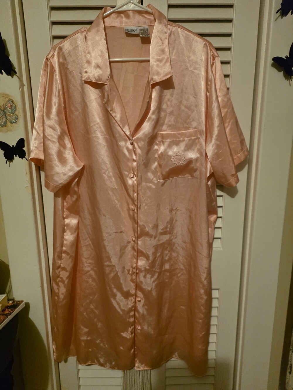 Silky Peach Satin Button-Front Sleep Shirt